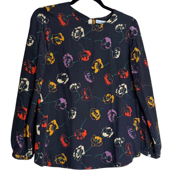 Steven Alan Blouse Top Women's Small Black Floral Silk Round Neck Keyhole Back - Picture 1 of 7
